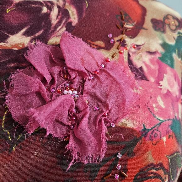 Coldwater Creek Womens Beaded Embellished Rosette Floral Top Red Pink Medium - Picture 6 of 12
